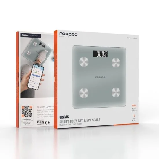 Porodo Lifestyle Gravis Smart Body FAT & BMI Scale - White